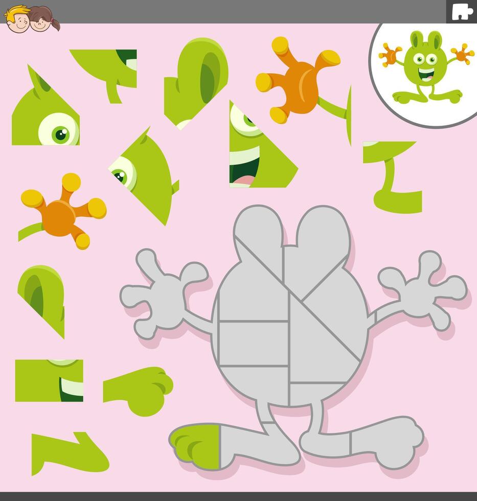 jigsaw puzzle game with cartoon monster character vector