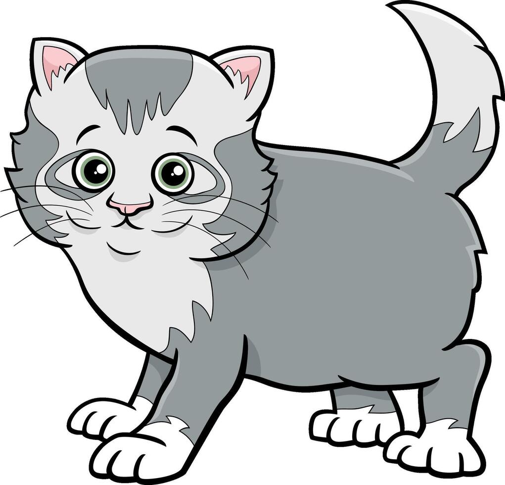 linda dibujos animados pequeño gatito cómic animal personaje vector