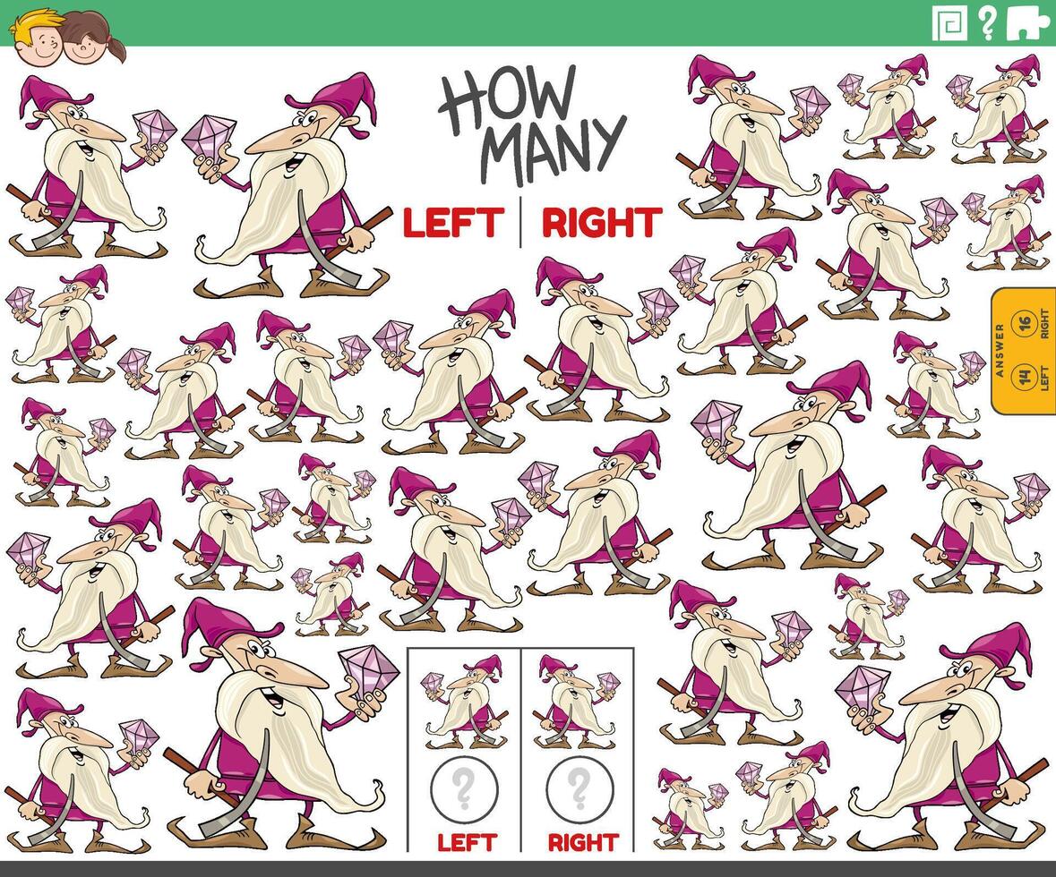 contando izquierda y Derecha imágenes de dibujos animados enano con joya vector
