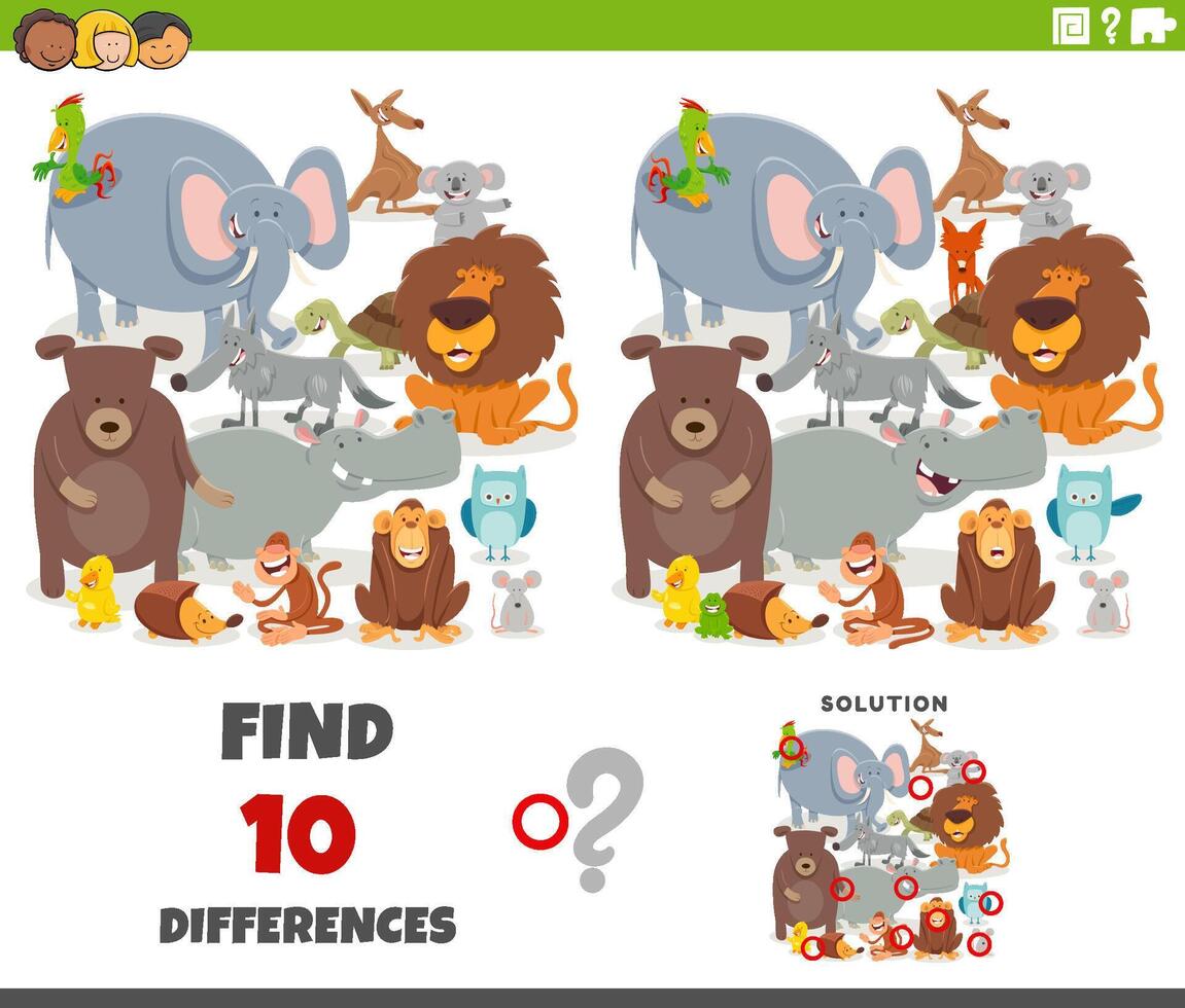 differences activity with cartoon wild animals group vector