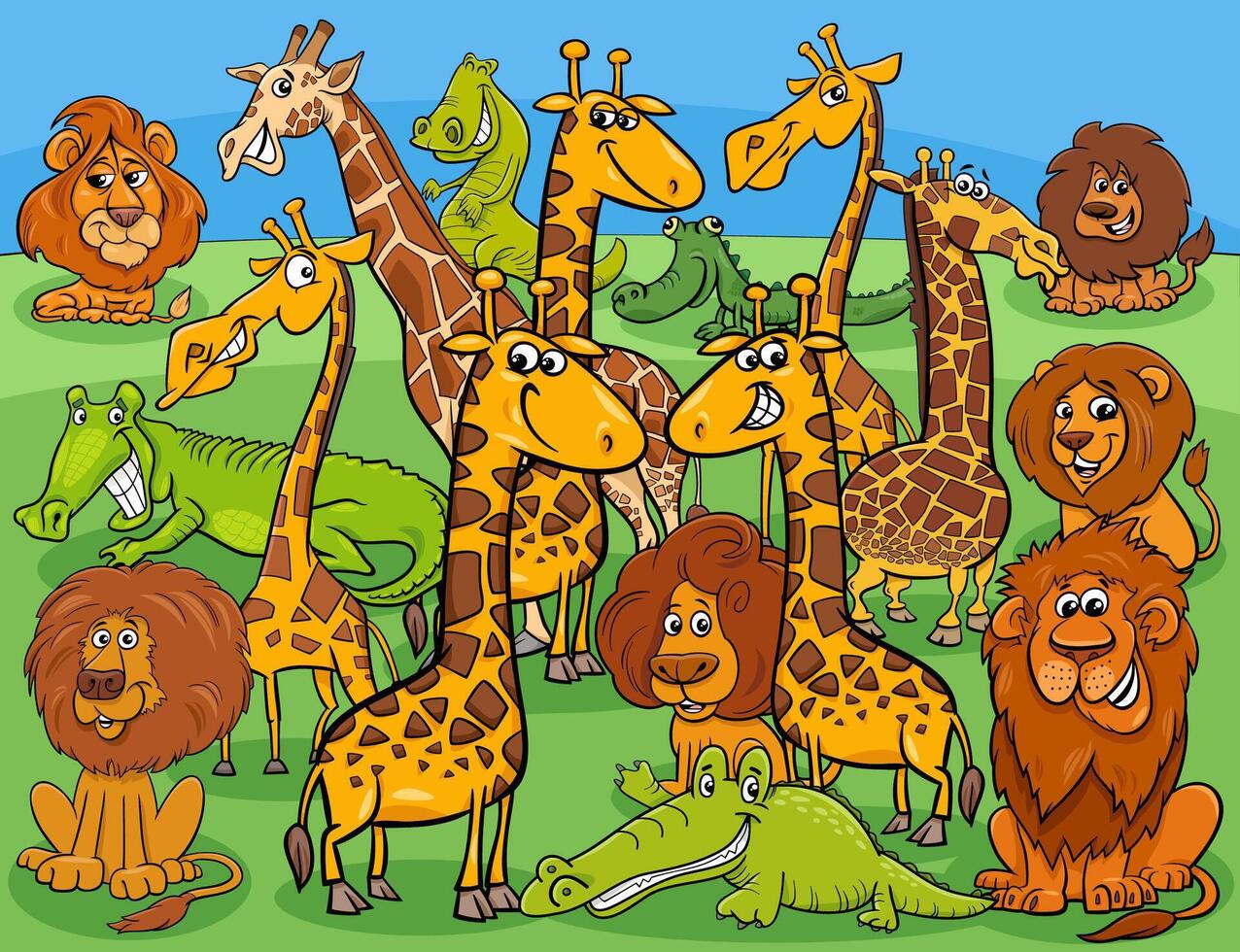 cartoon wild animals comic characters group vector