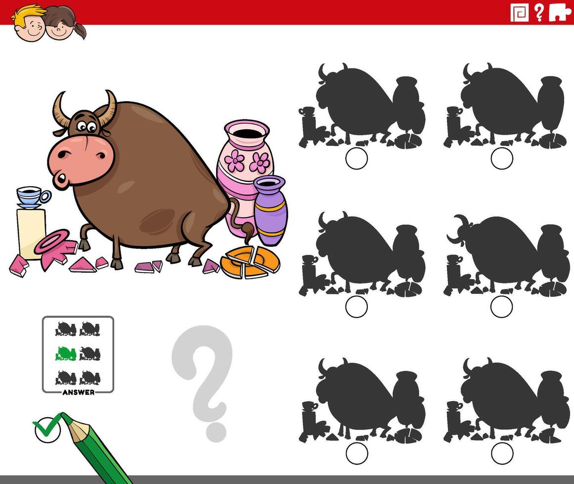 shadow activity with cartoon bull in a china shop vector
