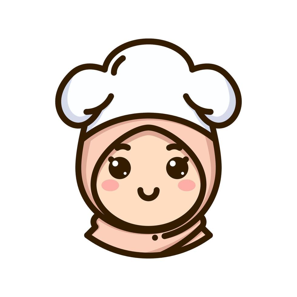 linda hijab cocinero niña sencillo y negrita dibujos animados avatar icono mascota logo ilustración vector