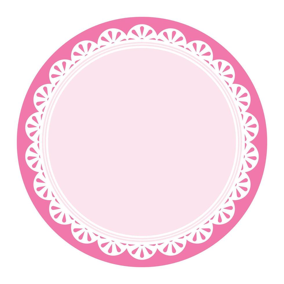 Simple Elegant Pink Circular Frame Decorated With Round Scalloped Lace Design vector