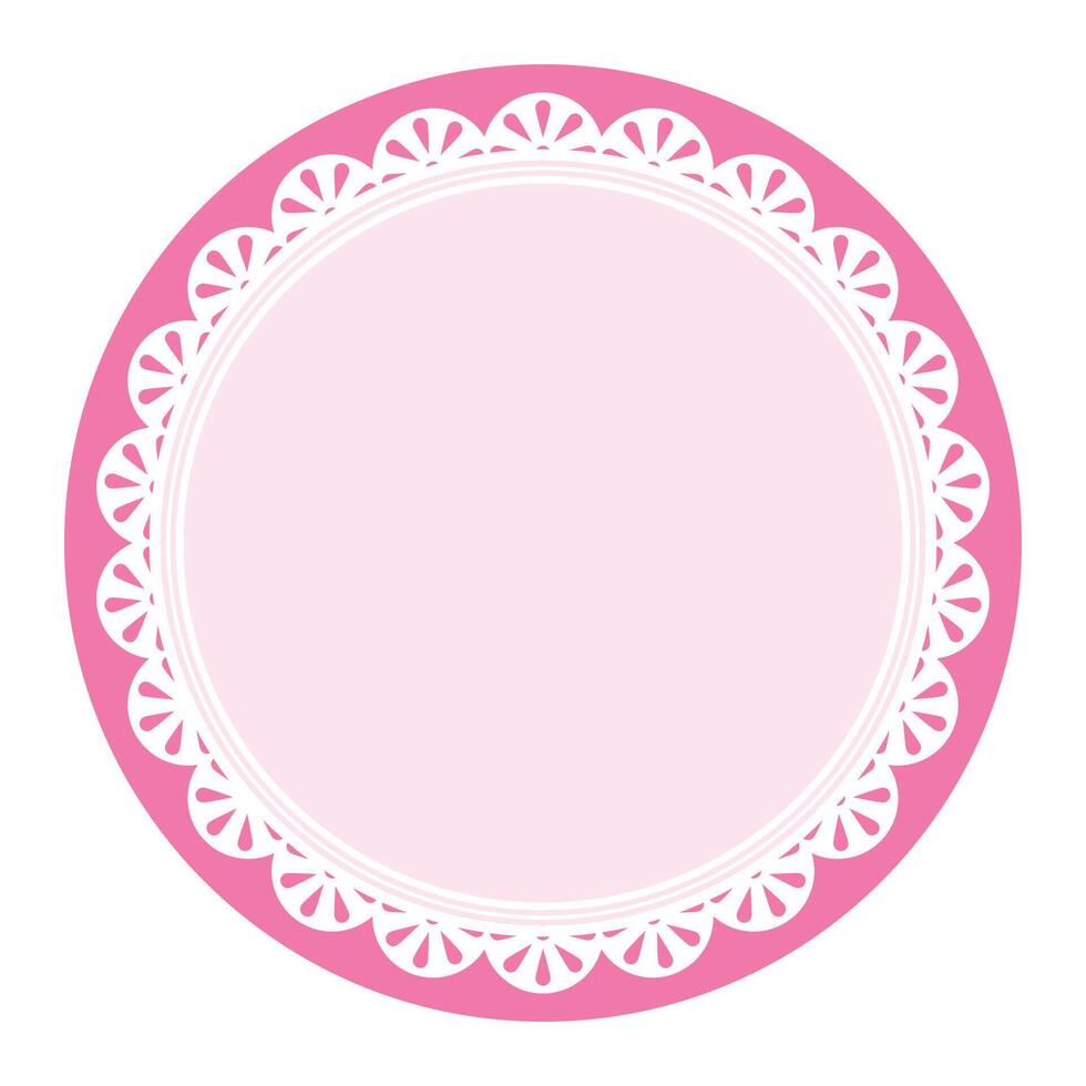 Simple Elegant Pink Circular Frame Decorated With Round Scalloped Lace Design vector