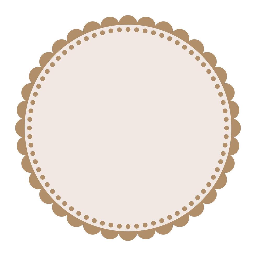 Soft And Simple Light Brown Colored Blank Circular Sticker Label Element Design with Decorative Border Ornaments vector