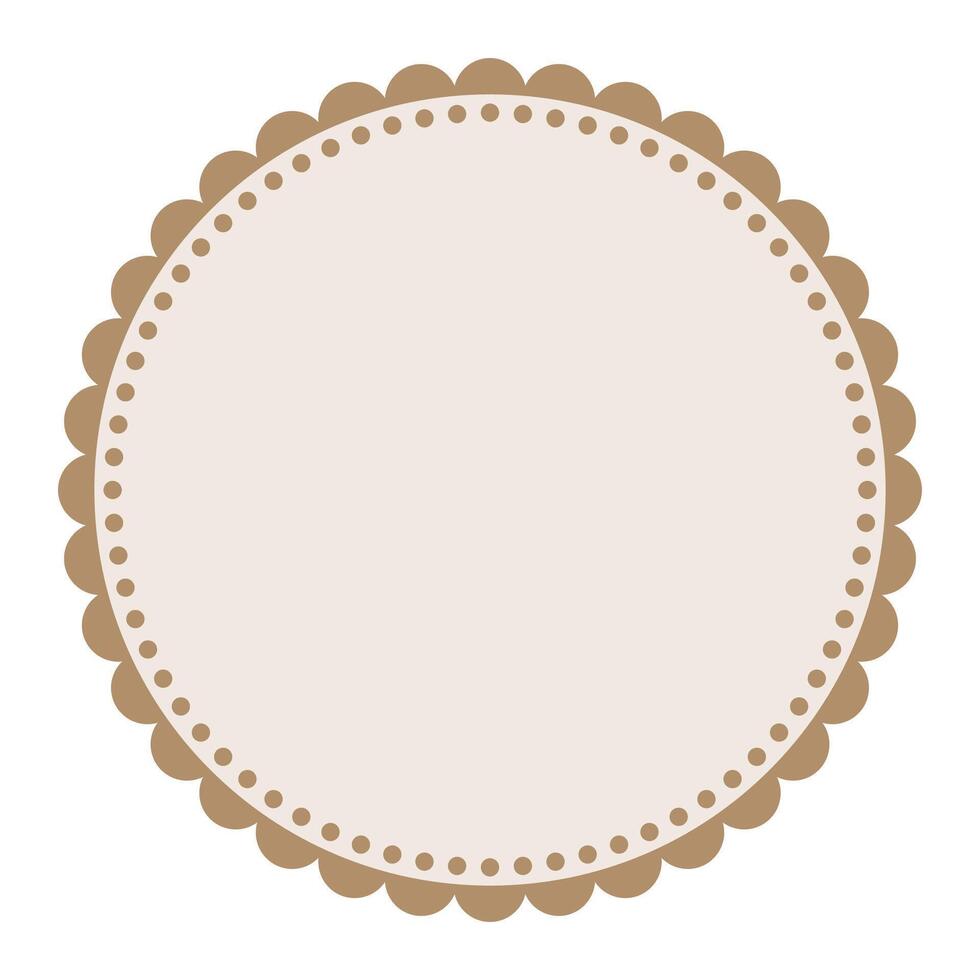 Soft And Simple Light Brown Colored Blank Circular Sticker Label Element Design with Decorative Border Ornaments vector