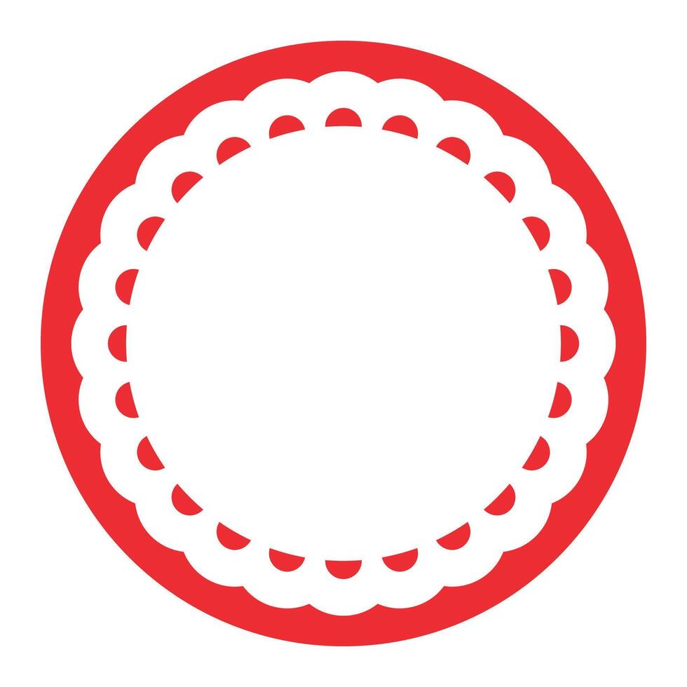 Simple Geometric Red Circle Frame Border Design Decorated With Bold Scalloped Lace Edge vector
