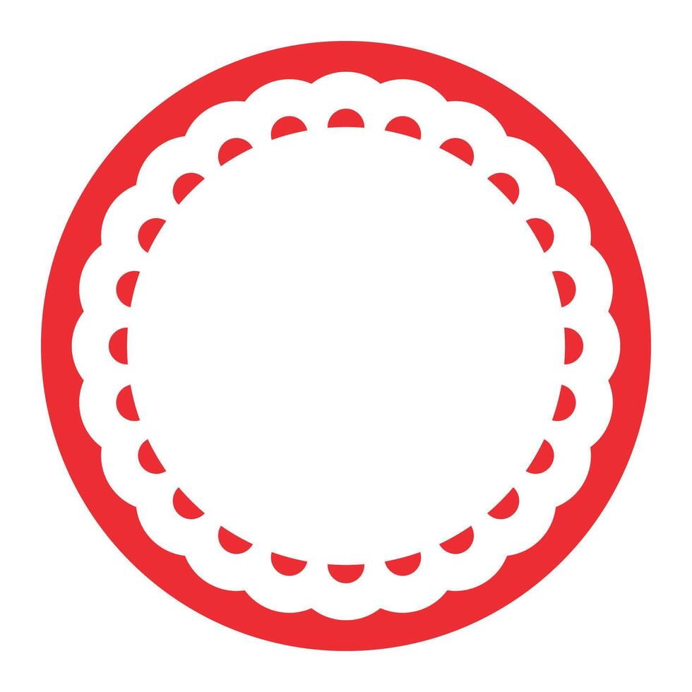 Simple Geometric Red Circle Frame Border Design Decorated With Bold Scalloped Lace Edge vector