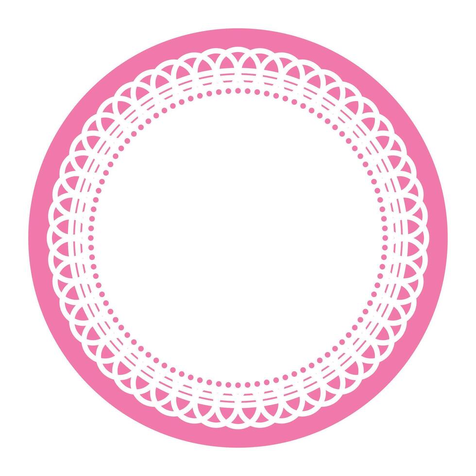 Simple Detailed Light Pink Symmetrical Round Ornamental Lace Circle Blank Frame Border Element vector