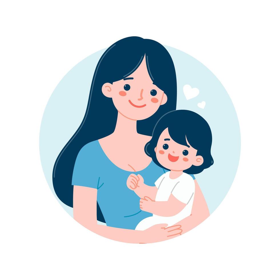 Simple Flat Modern Illustration of A Happy Mother Holding Her Cute Happy Baby Child vector