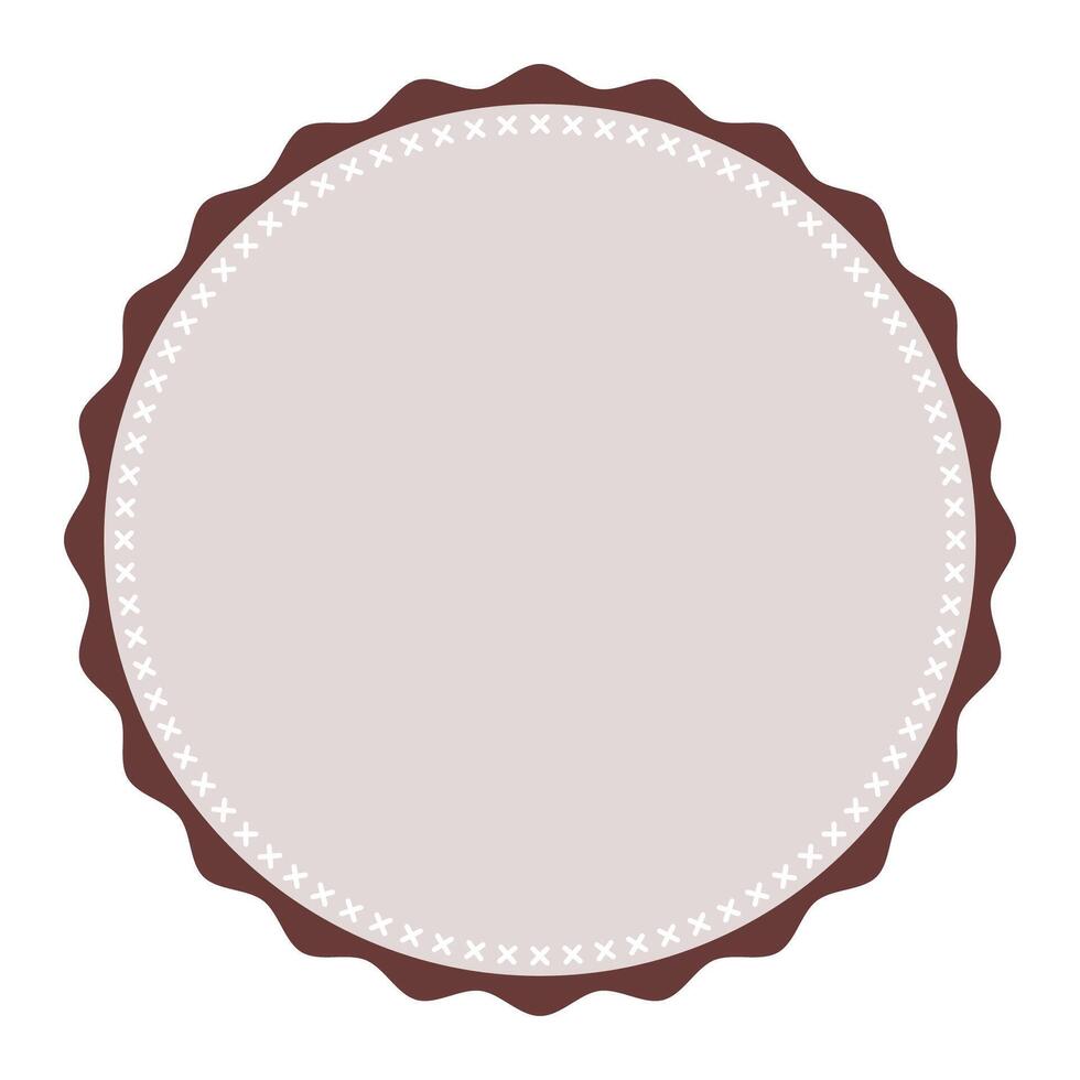 Classic Stitched Edge Round Dark Brown Emblem Blank Sticker Label Plain Background vector