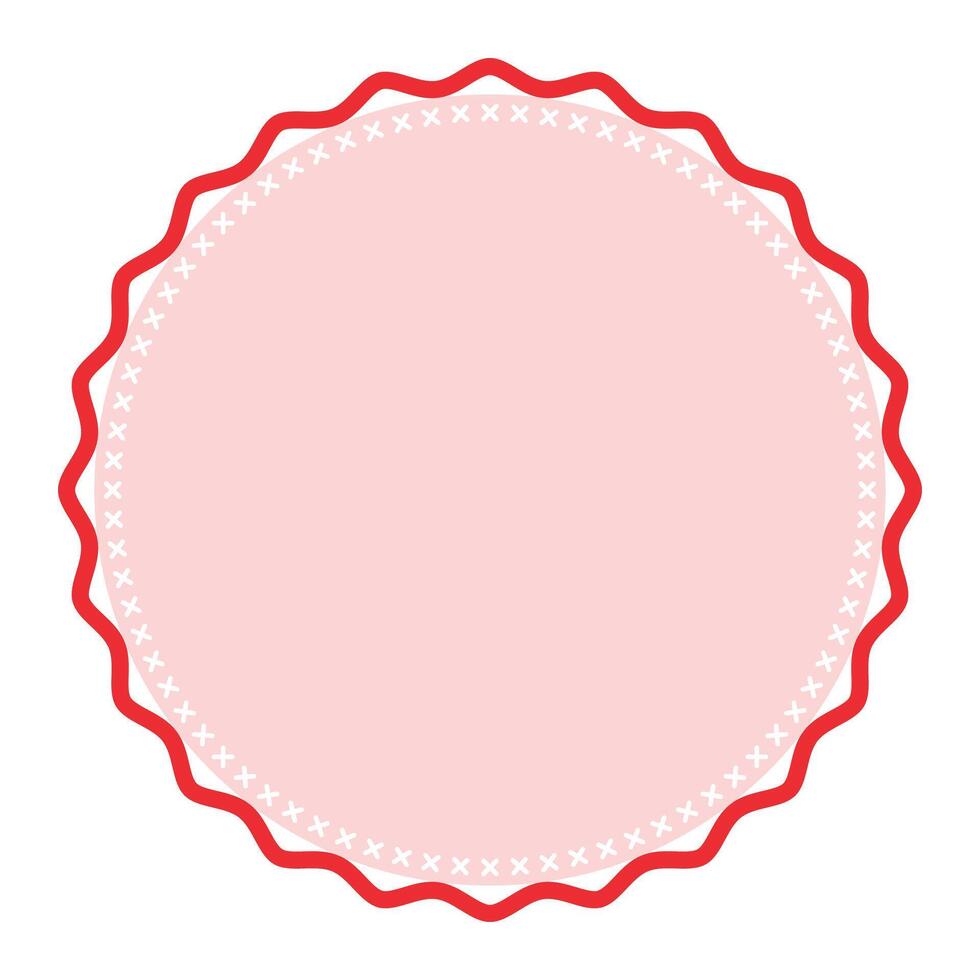Decorative Light Red Round Frame Plain Sticker Border with Delicate Details Design vector
