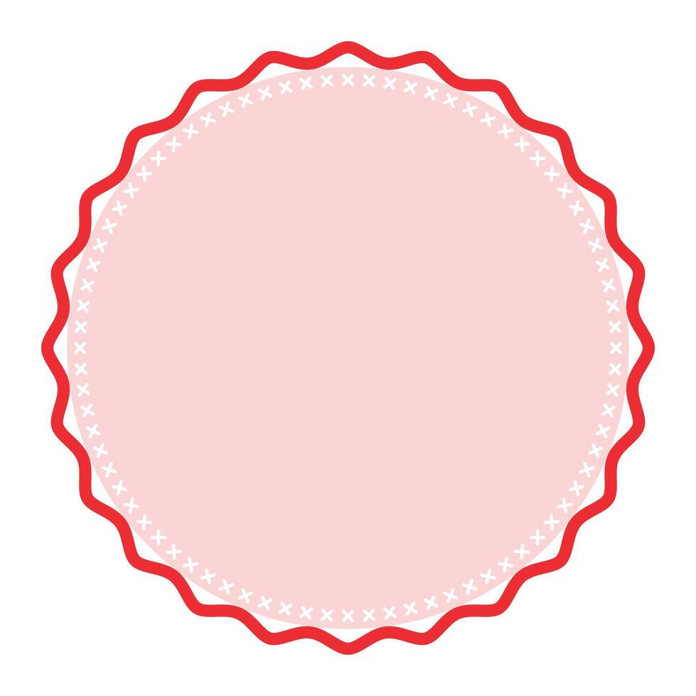 Decorative Light Red Round Frame Plain Sticker Border with Delicate Details Design vector