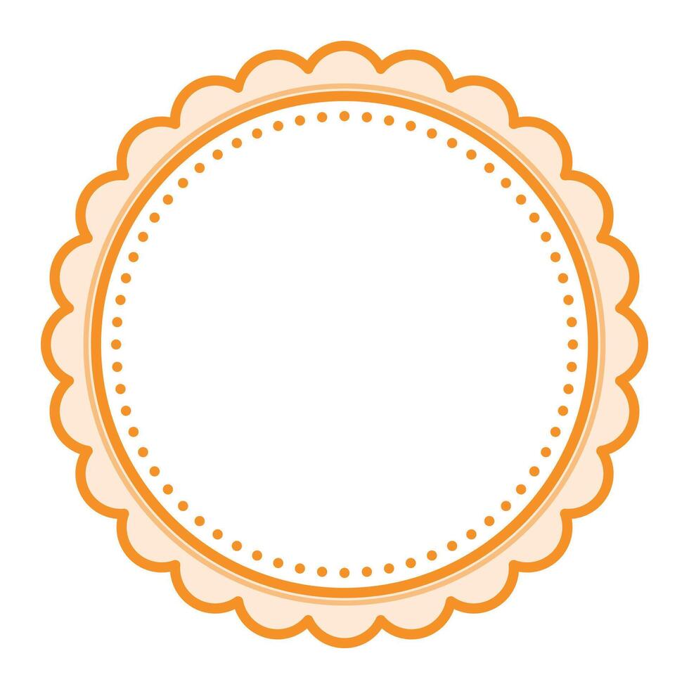 Simple Decorative Scalloped Orange Circular Blank Frame Plain Border Design vector
