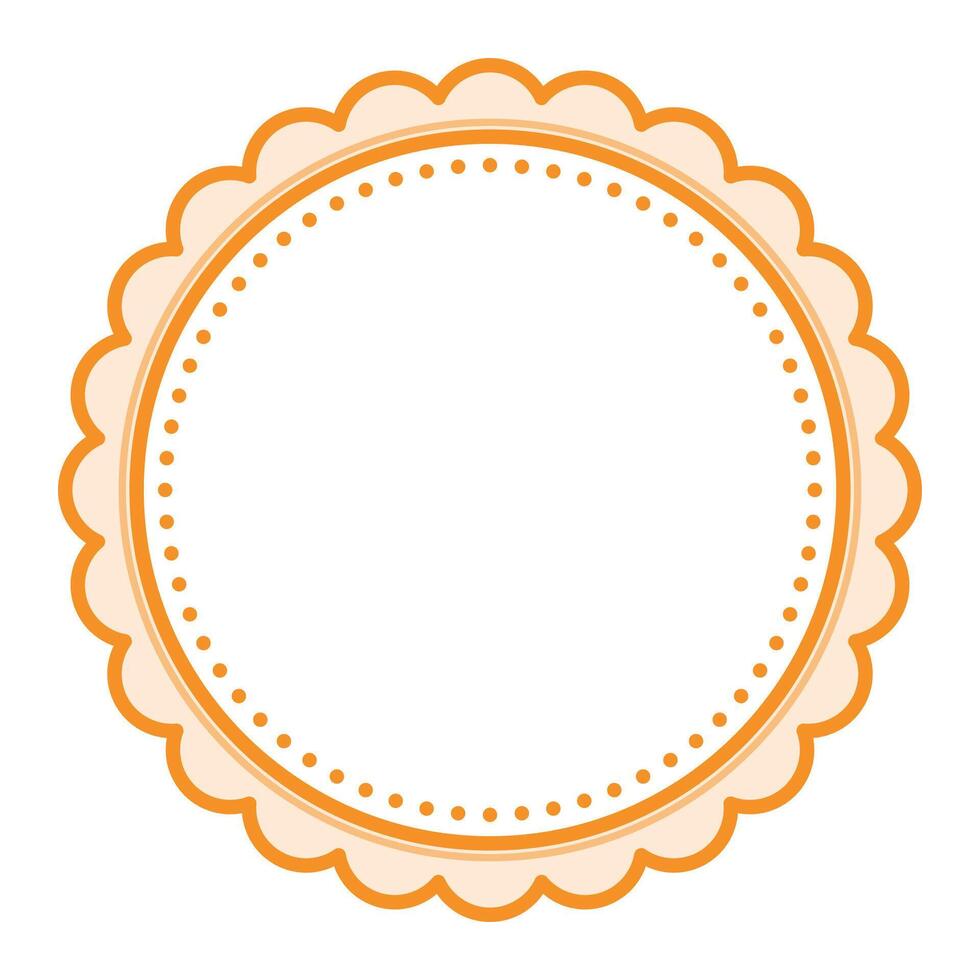 Simple Decorative Scalloped Orange Circular Blank Frame Plain Border Design vector