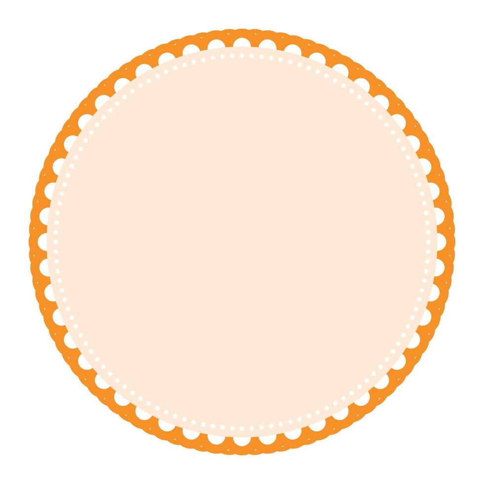 Classic Light Orange Circle Border Frame with Lace Edges Decoration Blank Sticker Label Background vector