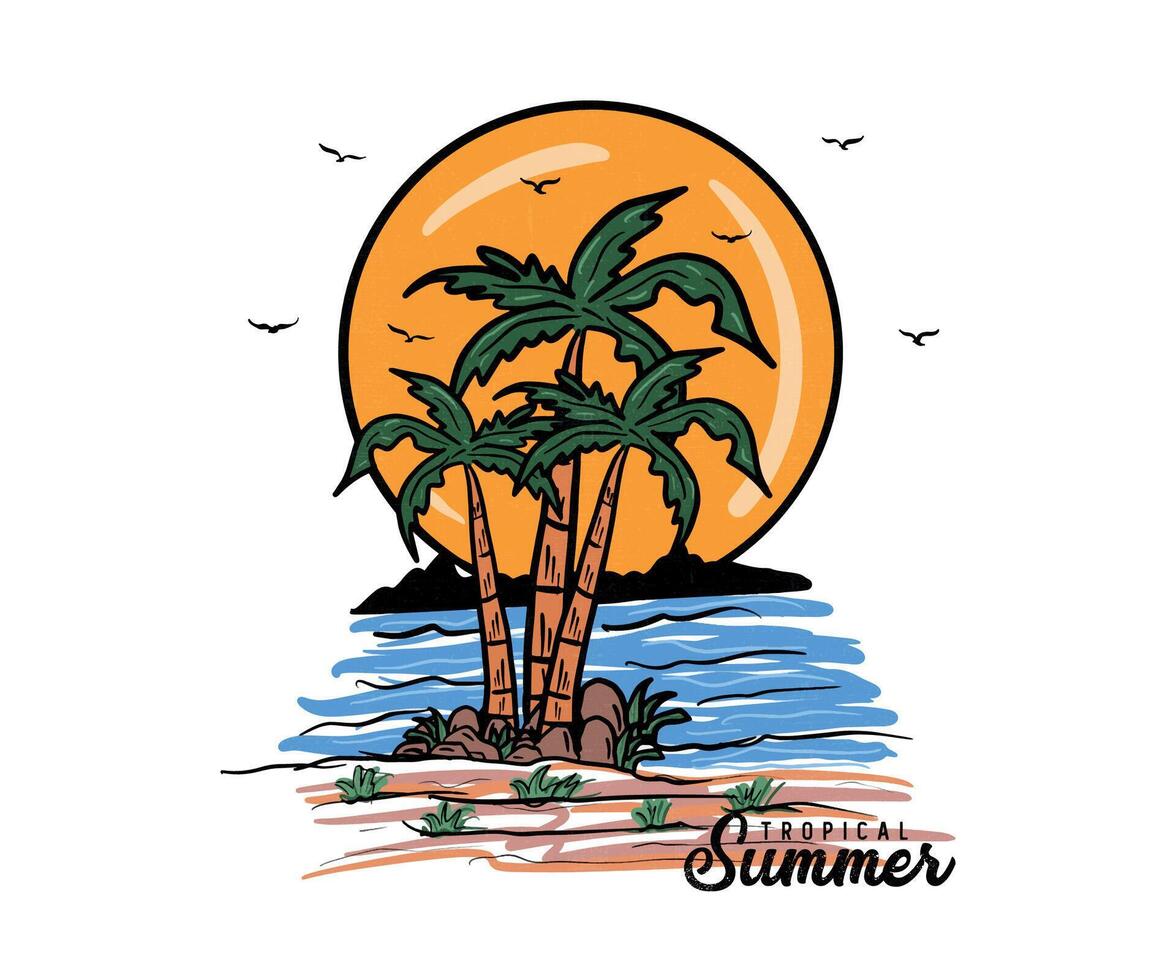 tropical verano paraíso surf paraíso t camisa diseño. Brillo Solar playa club gráfico impresión diseño para t camisa imprimir, póster, pegatina y otro usos. California largo playa . Oceano ola. vector