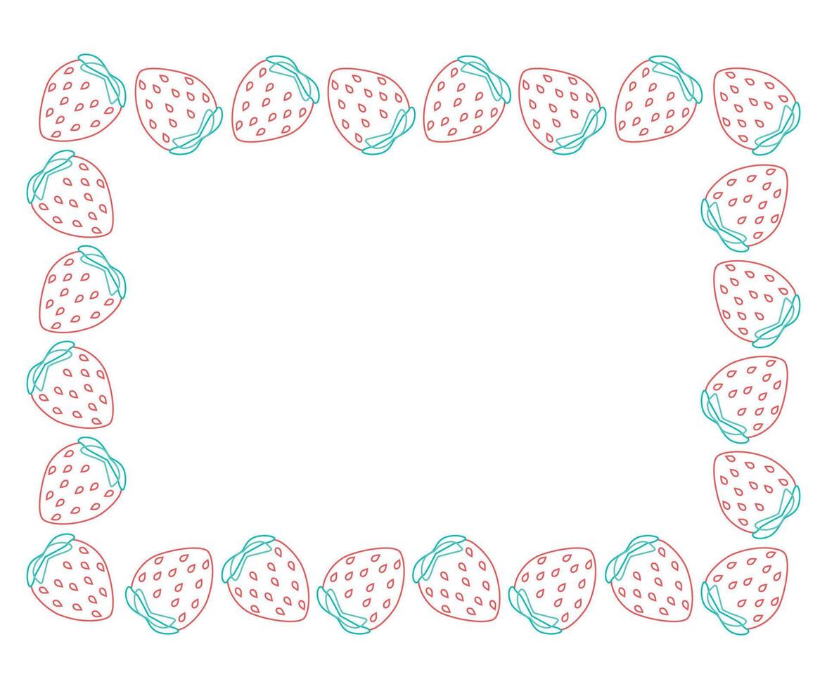 cuadrado fresa marco. verano baya comida ilustración aislado en blanco antecedentes en contorno estilo. diseño de menús y invitaciones sitio para texto vector