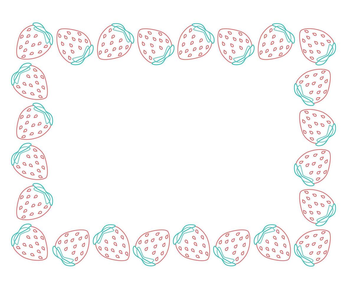 Square strawberry frame. Summer berry food illustration isolated on white background in outline style. Design of menus and invitations. Place for text vector