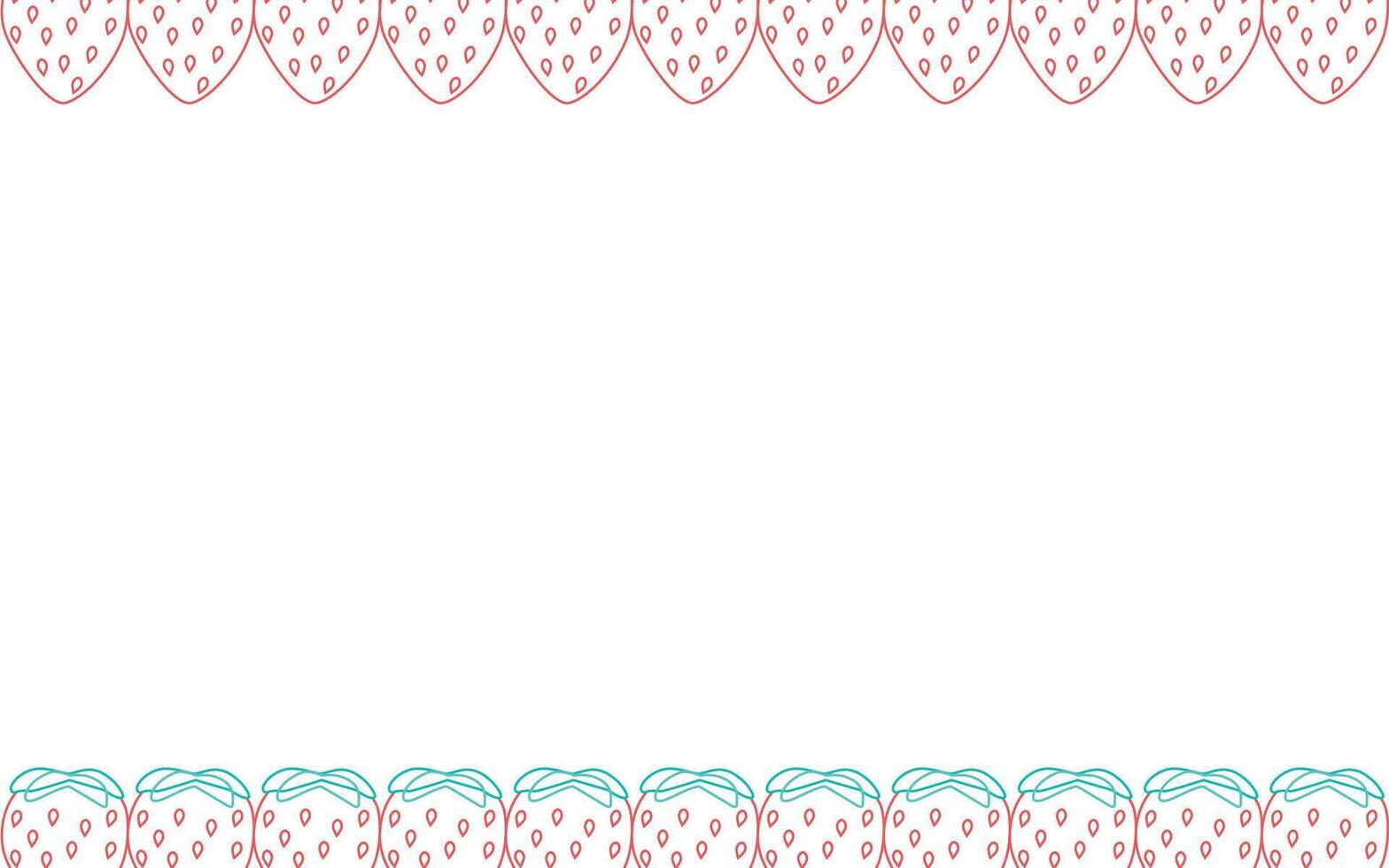 Horizontal strawberry frame. Summer berry food illustration isolated on white background in outline style. Design of menus and invitations. Place for text vector
