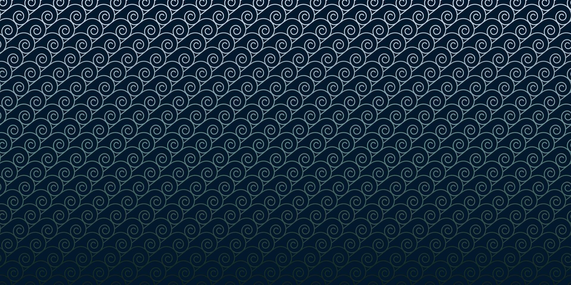 Seamless abstract wave background. Ornament in dark blue-green tones with gradient lines in the Japanese style. Monochrome linear retro pattern of sea waves. vector