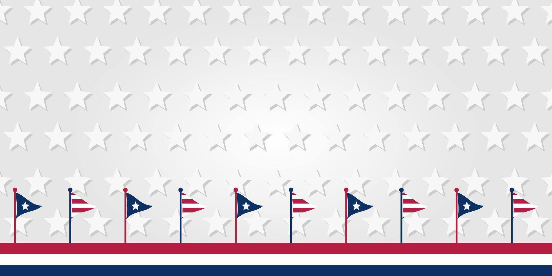 American national holiday background with US flag. design free copy space area. template for banner, greeting card, invitation, social media, web. vector