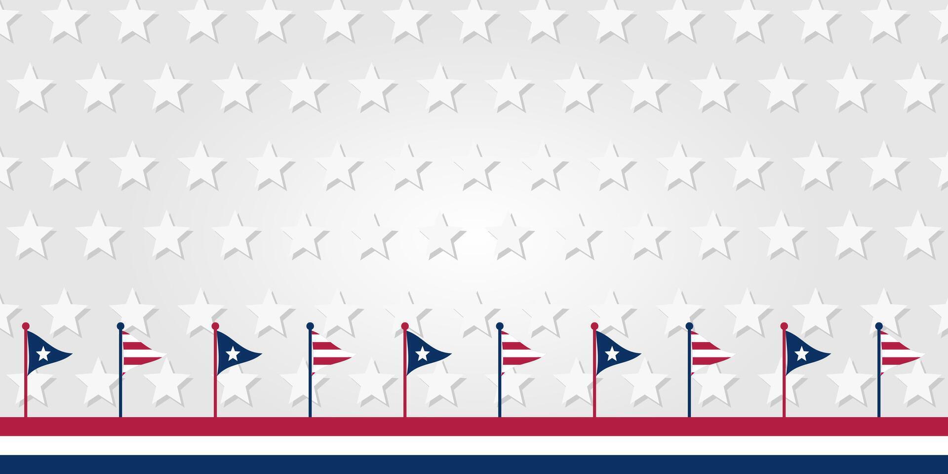 americano nacional fiesta antecedentes con nosotros bandera. diseño gratis Copiar espacio área. modelo para bandera, saludo tarjeta, invitación, social medios de comunicación, web. vector