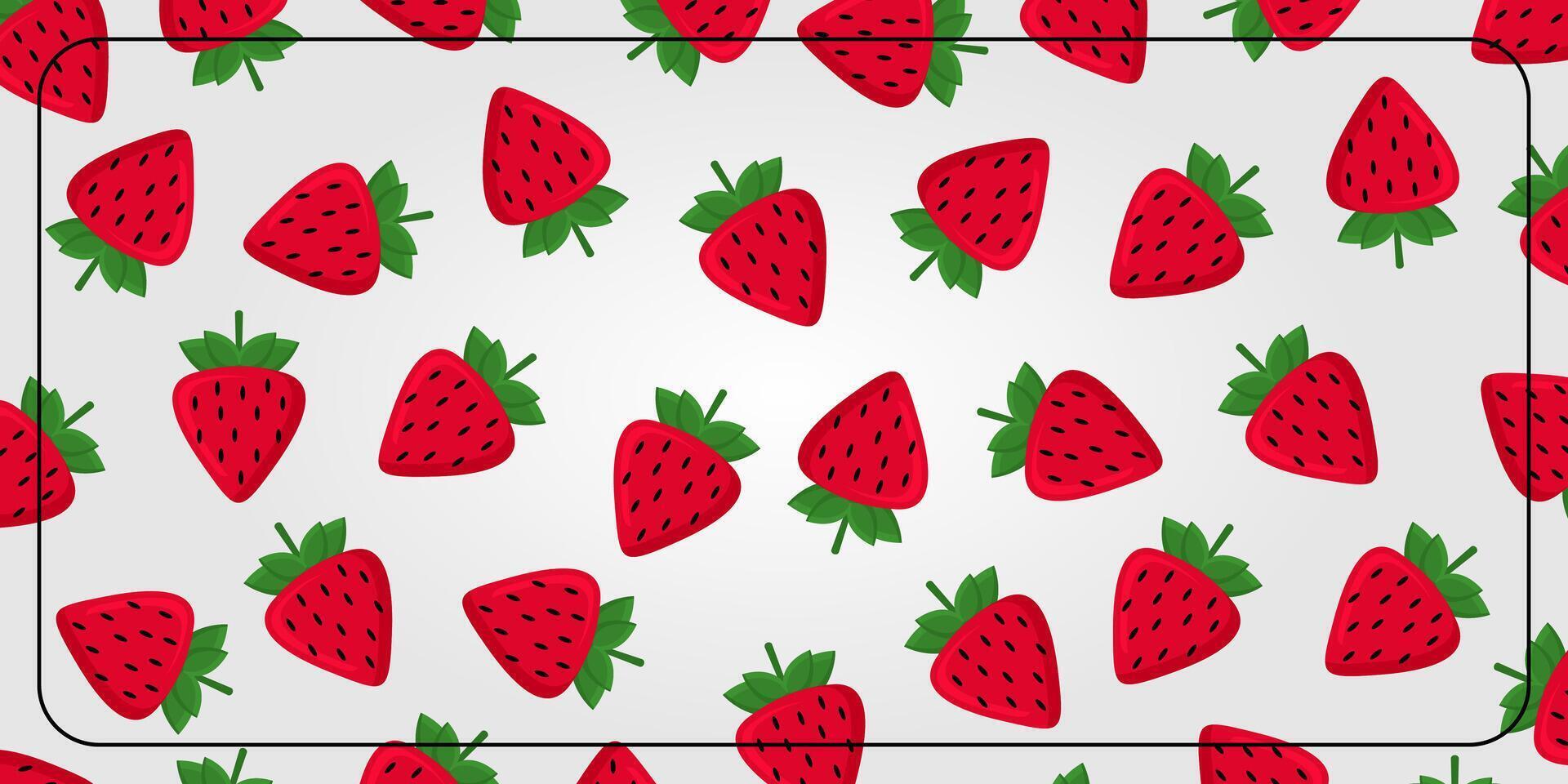 summer background with strawberry fruit icons. design for banner, poster, greeting card, social media. vector