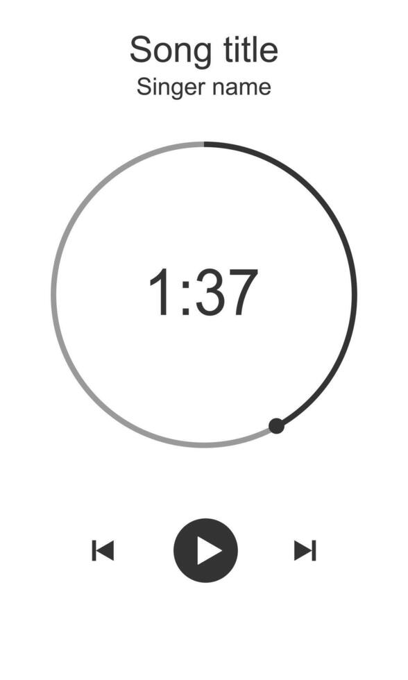 reproductor de música interfaz con redondo cargando bar, Temporizador, rebobinar, jugar y rápido adelante botones. música jugador reproducción disposición. canción, podcast, arroyo, radio escuchando gráfico elemento vector