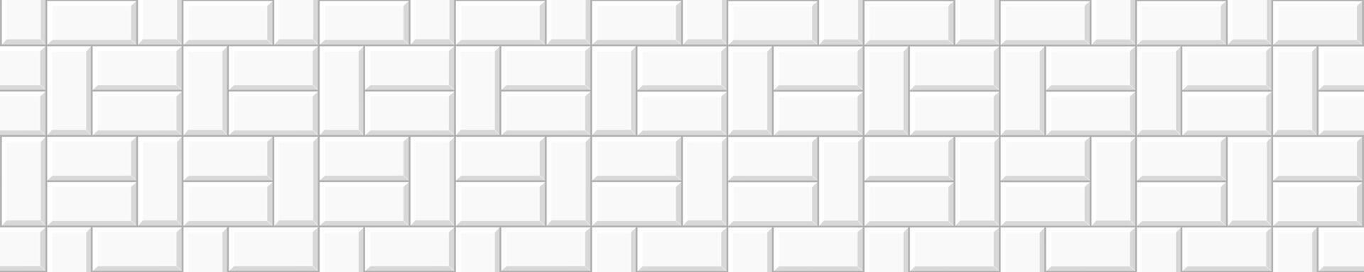 White basketweave tile layout. Stone or ceramic brick wall background. Kitchen backsplash mosaic texture. Bathroom, shower or toilet floor decoration. Sidewalk texture vector