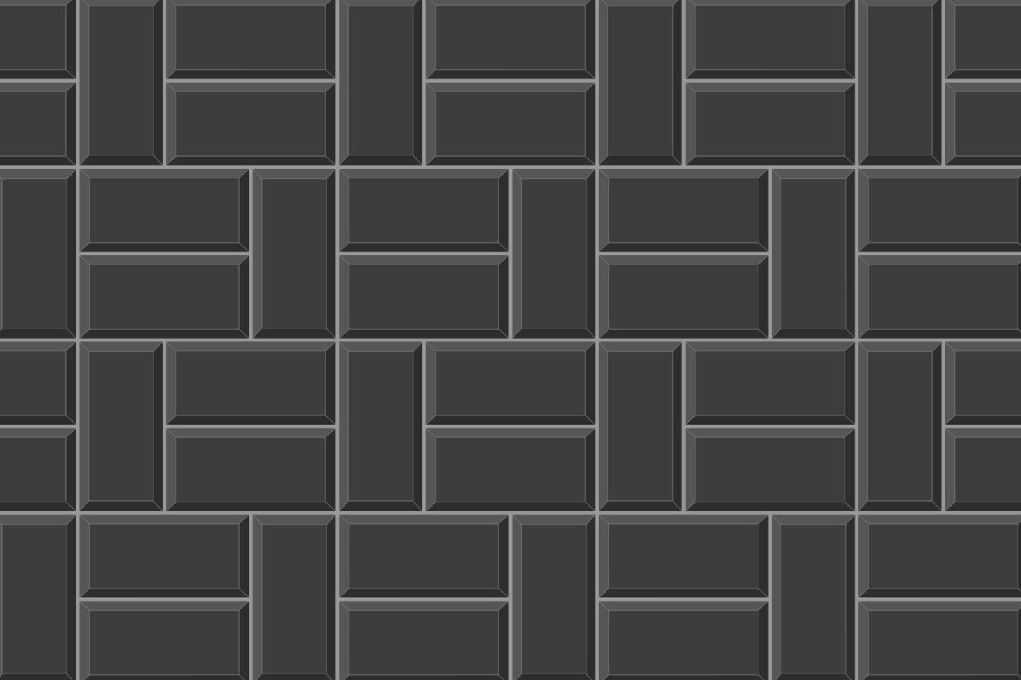 Black basketweave tile layout. Stone or ceramic brick wall mosaic background. Kitchen backsplash texture. Bathroom, shower or toilet floor decoration. Pavement texture vector