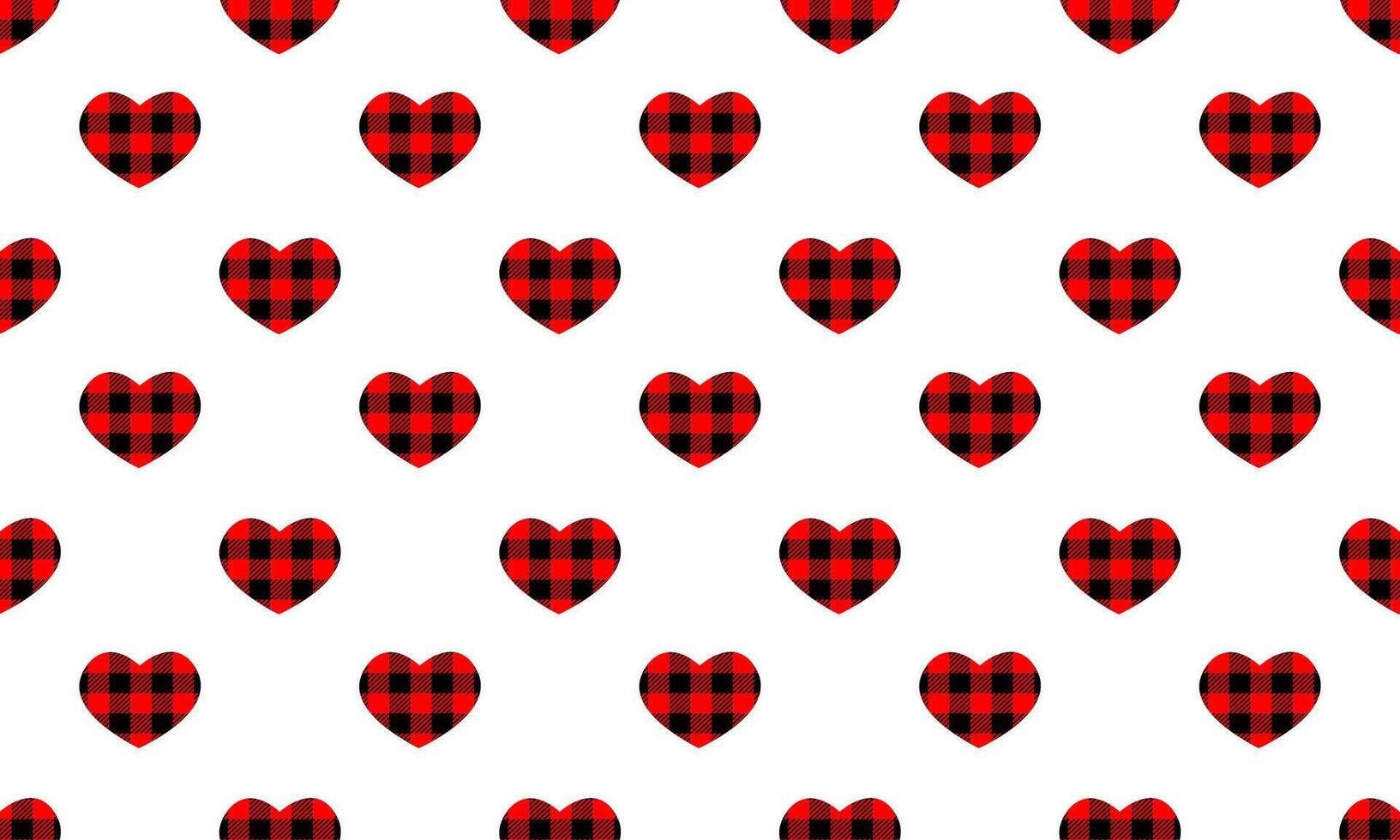 Flannel hearts with buffalo print seamless pattern. Repeating love symbols with gingham checkered design vector