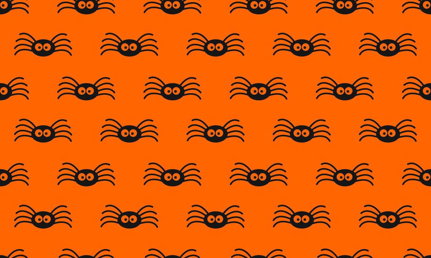 Cute little black spiders on orange background. Halloween party seamless pattern. Scrapbooking or wrapping paper, fabric design, textile print vector