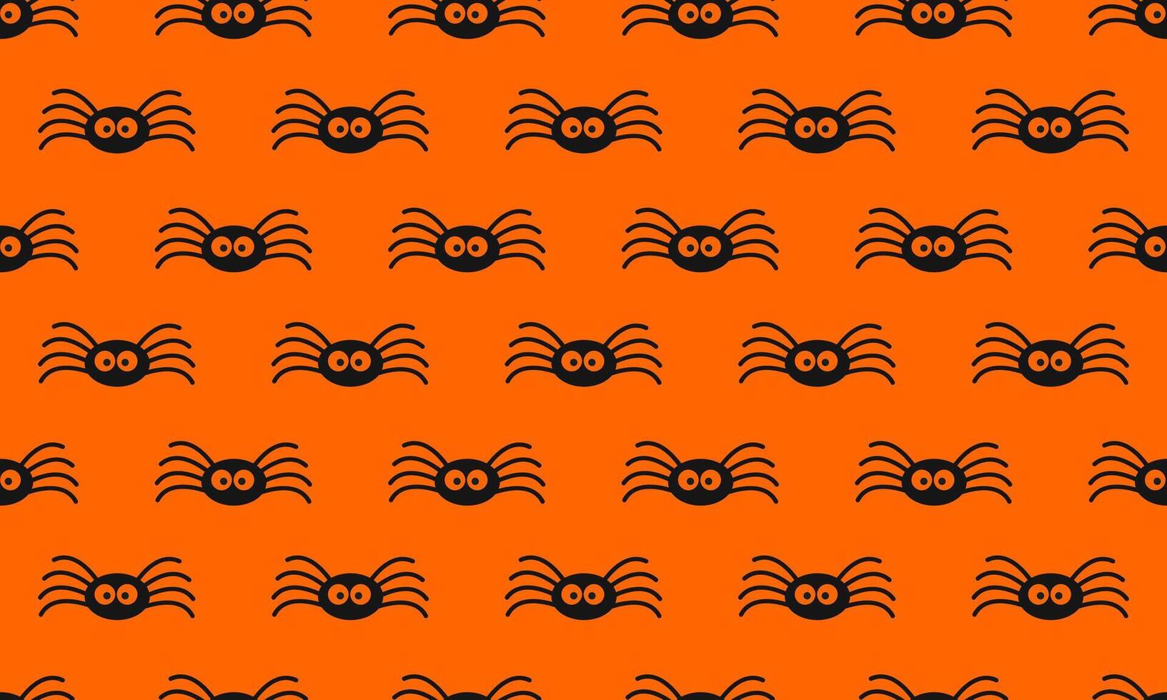 Cute little black spiders on orange background. Halloween party seamless pattern. Scrapbooking or wrapping paper, fabric design, textile print vector