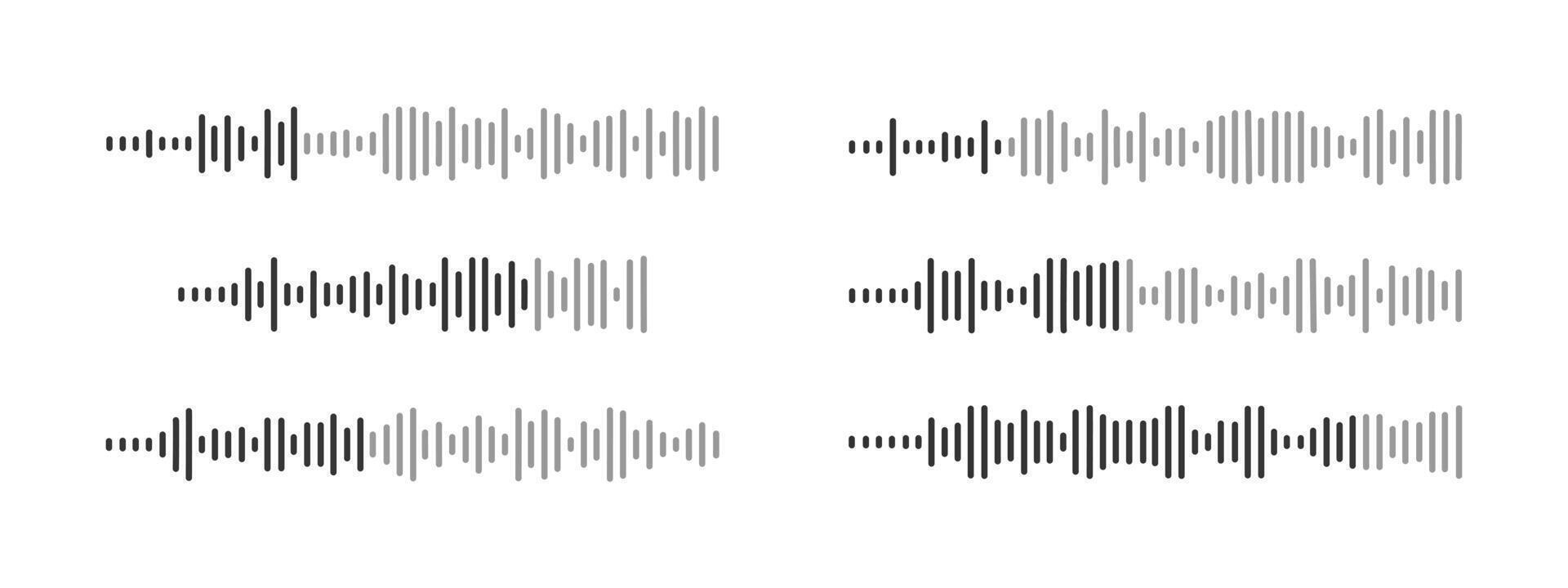 Set of sound wave icons. Audio file, voice chat, speech or song record, pulse, online conversation pictograms. Messenger, radio, podcast, player elements vector