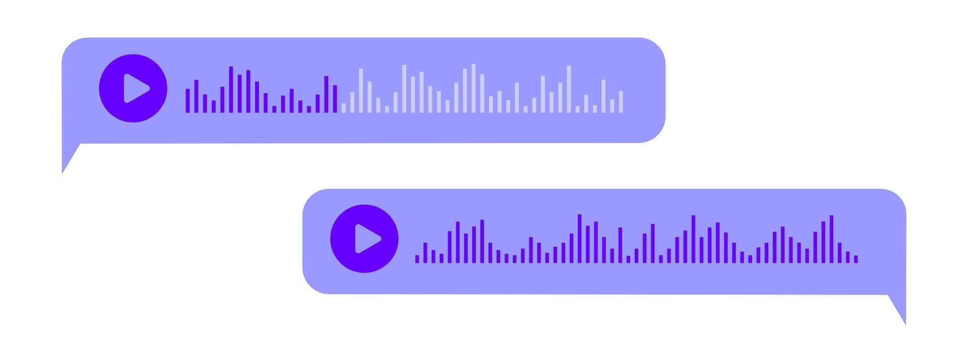 Voice messages in bubble frames. Audio chat elements with speech waves. Online messenger, radio, podcast mobile app elements vector