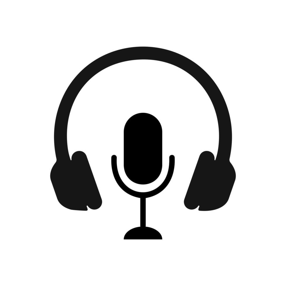 Online radio or concert, podcast, streaming icon. Headphones with microphone pictogram vector