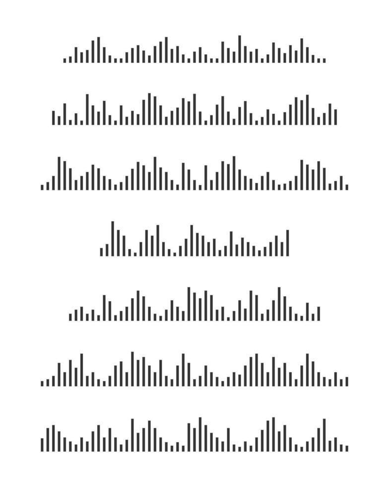 Set of sound wave icons. Signal frequency signs. Pulse pictograms. Voice messages symbols. Audio player graphic elements. Online messenger, radio, podcast mobile app interface vector