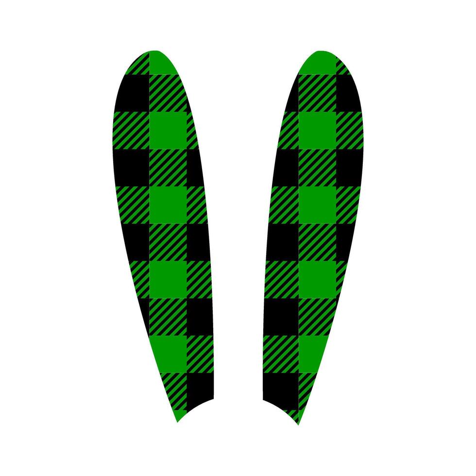 Bunny ears silhouette with green and black checkered buffalo pattern. Cute rabbit ears with gingham print for Easter or New year celebration vector