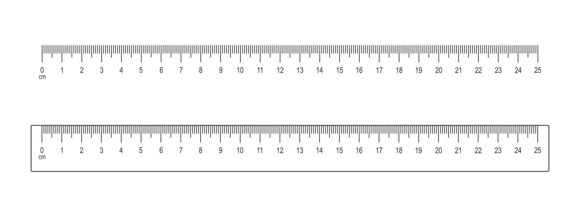 25 cm ruler and scale isolated on white background. Math or geometric tool for distance, height or length measurement with markup and centimetres numbers vector