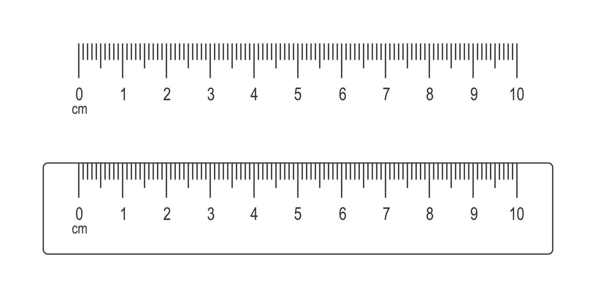 10 centimeters scale and ruler. Math or geometric tool for distance, height or length measurement with markup and numbers vector