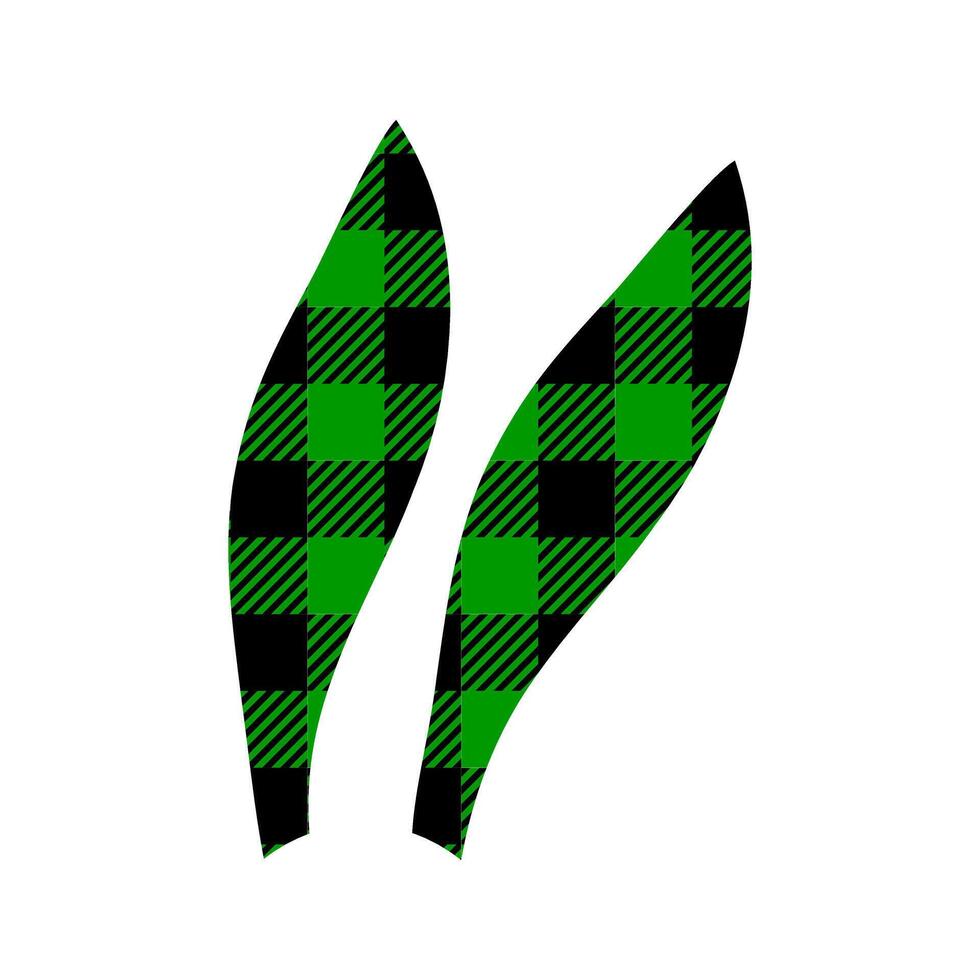 Bunny ears silhouette with green and black checkered buffalo pattern. Cute rabbit headband with gingham print for Easter or New year celebration vector