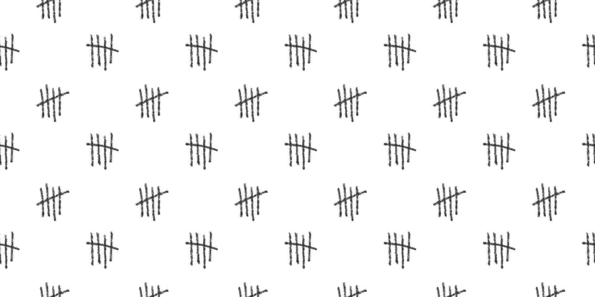 Charcoal tally marks seamless pattern. Repeating number 5 symbols background. Day counting signs on prison wall. Scrapbooking or wrapping paper, fabric, cloth design vector