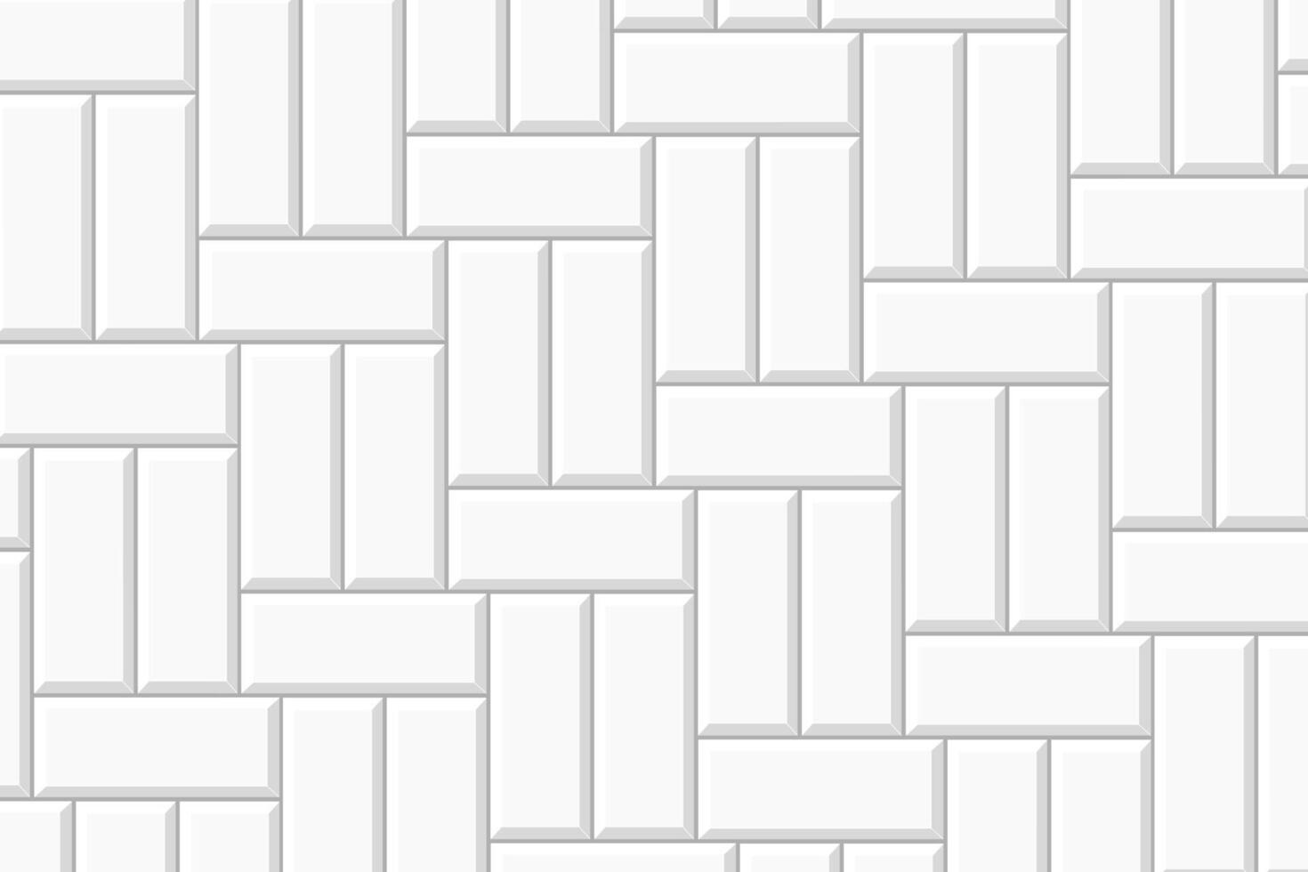 White basket weave tile mosaic pattern. Causeway layout. Bathroom, shower or toilet floor decoration. Kitchen backsplash texture. Stone or ceramic brick wall background vector