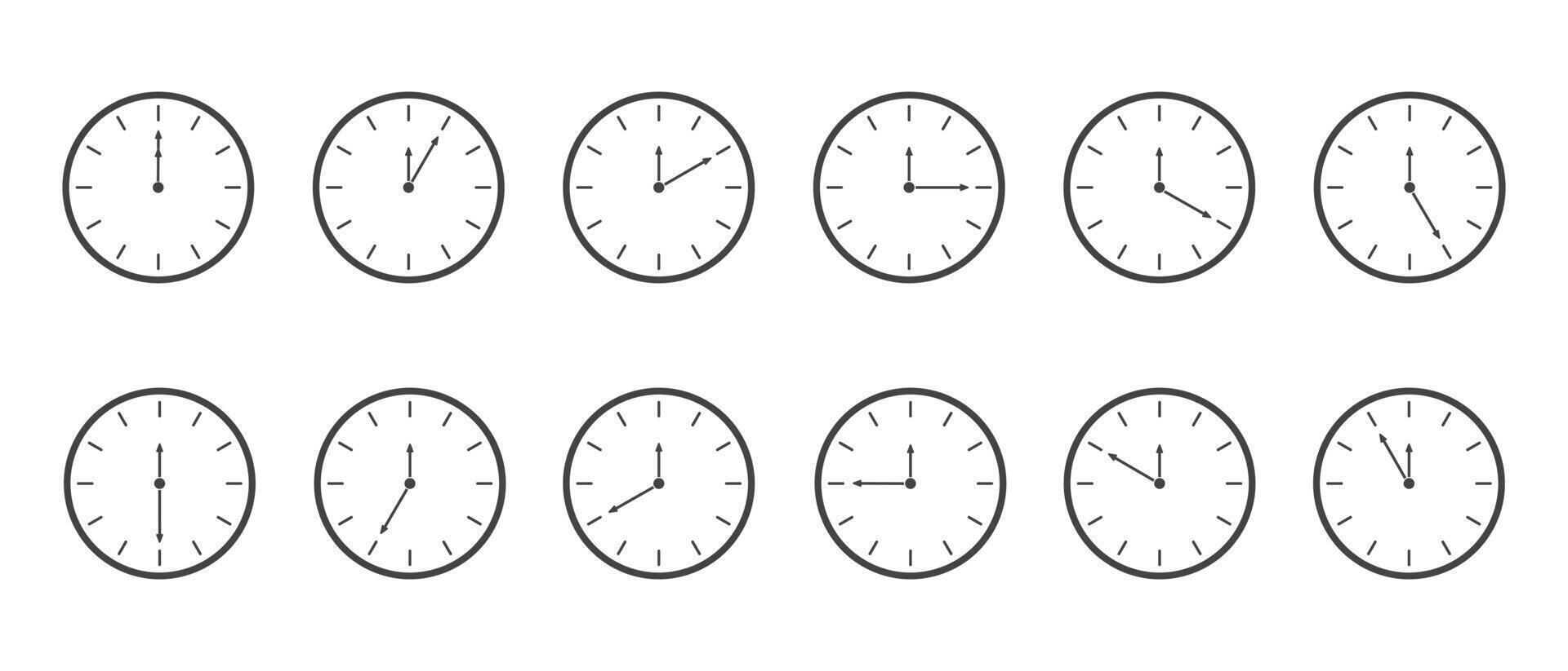 cuenta regresiva Temporizador o cronógrafo íconos colocar. relojes con diferente minuto hora intervalos aislado en blanco antecedentes. infografía para Cocinando o deporte juego vector