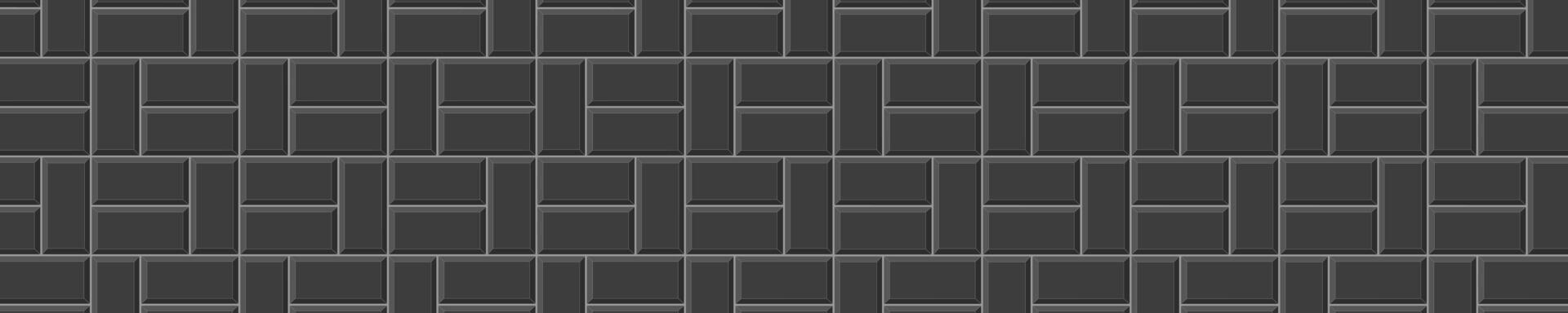 Black basketweave tile horizontal mosaic layout. Kitchen backsplash texture. Bathroom, shower or toilet floor. Pavement surface. Stone or ceramic brick wall background vector