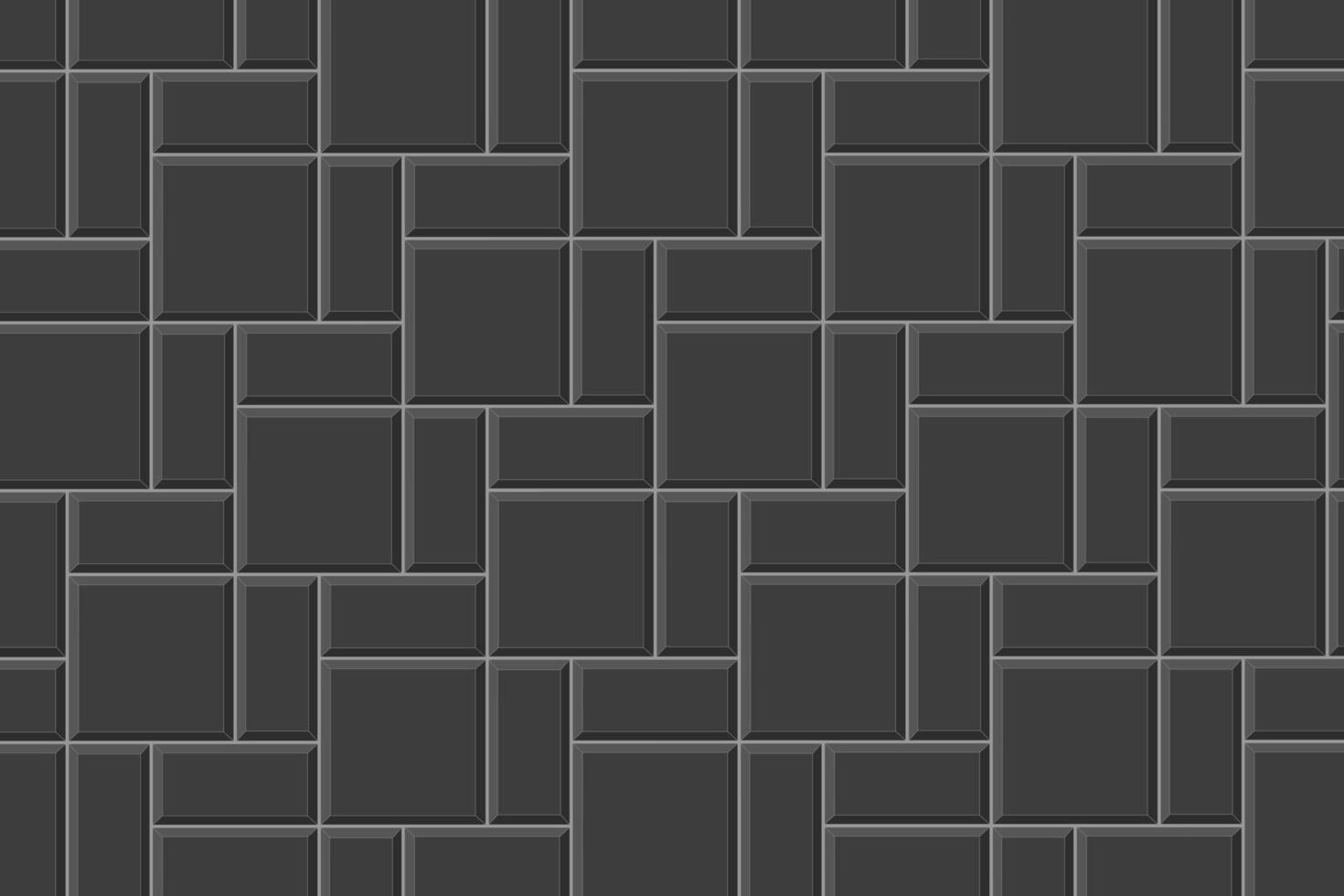 Black brickweave tile background. Stone or ceramic brick wall. Kitchen backsplash texture. Shower, bathroom or toilet floor mosaic decoration. Sidewalk surface vector