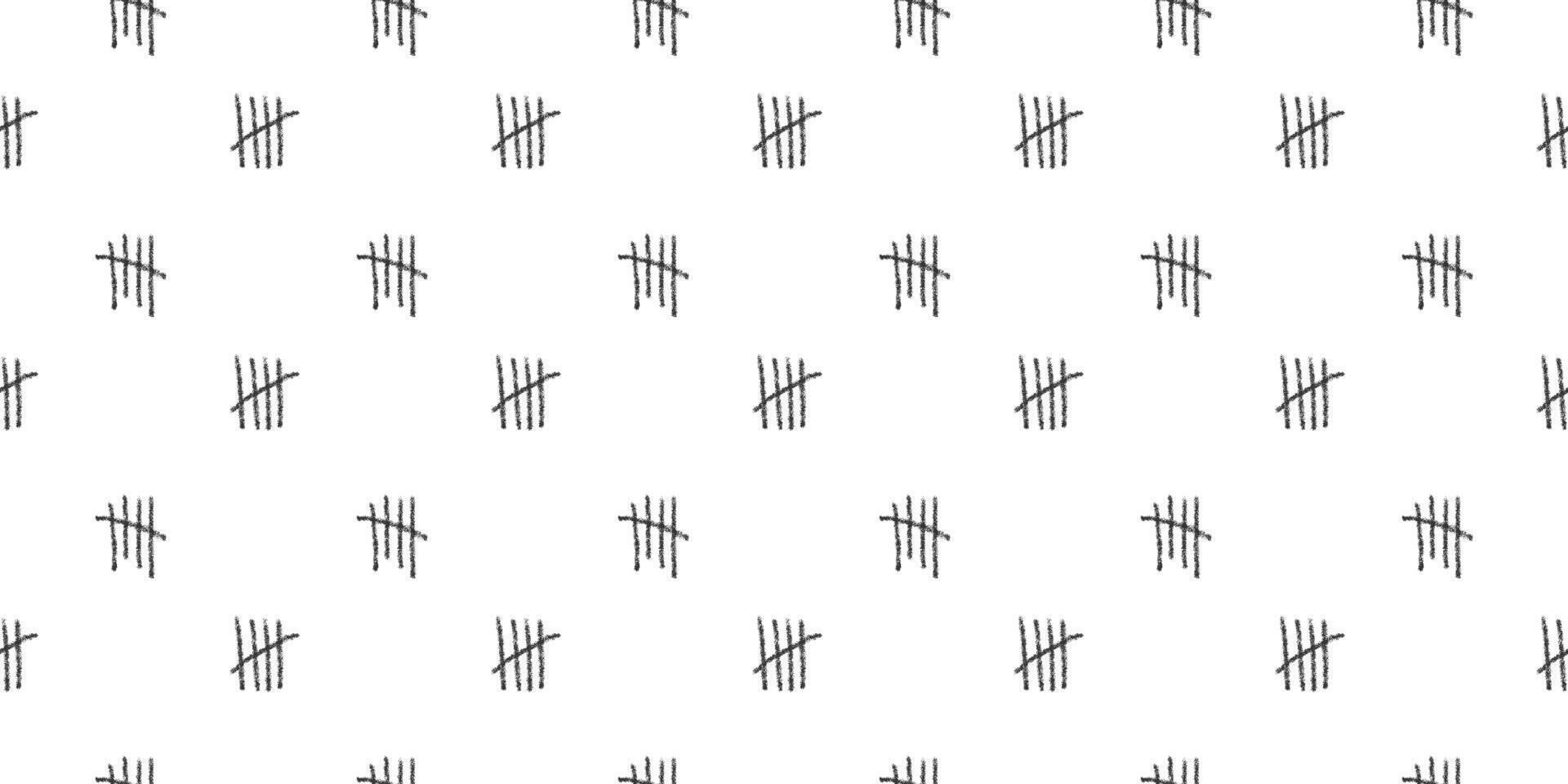 Charcoal tally marks background. Seamless pattern with number 5 symbols. Day counting signs on prison wall. Scrapbooking or wrapping paper, fabric, cloth design vector
