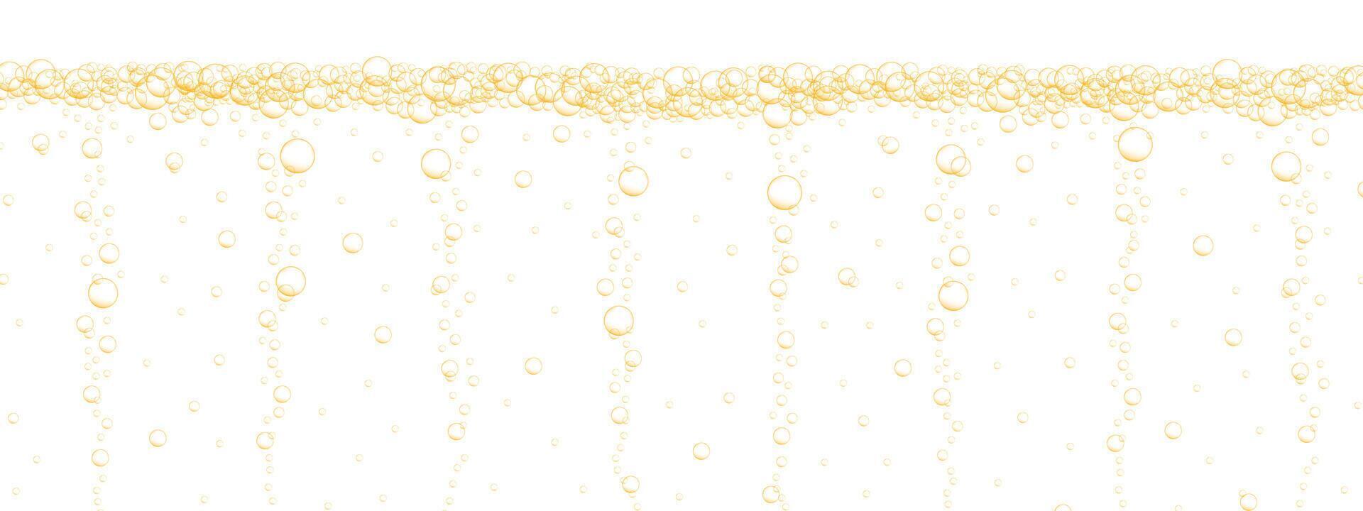 Golden bubbles stream background. Carbonated water surface. Sparkling fizzy drink, beer, soda, lemonade, prosecco, seltzer, champagne texture vector